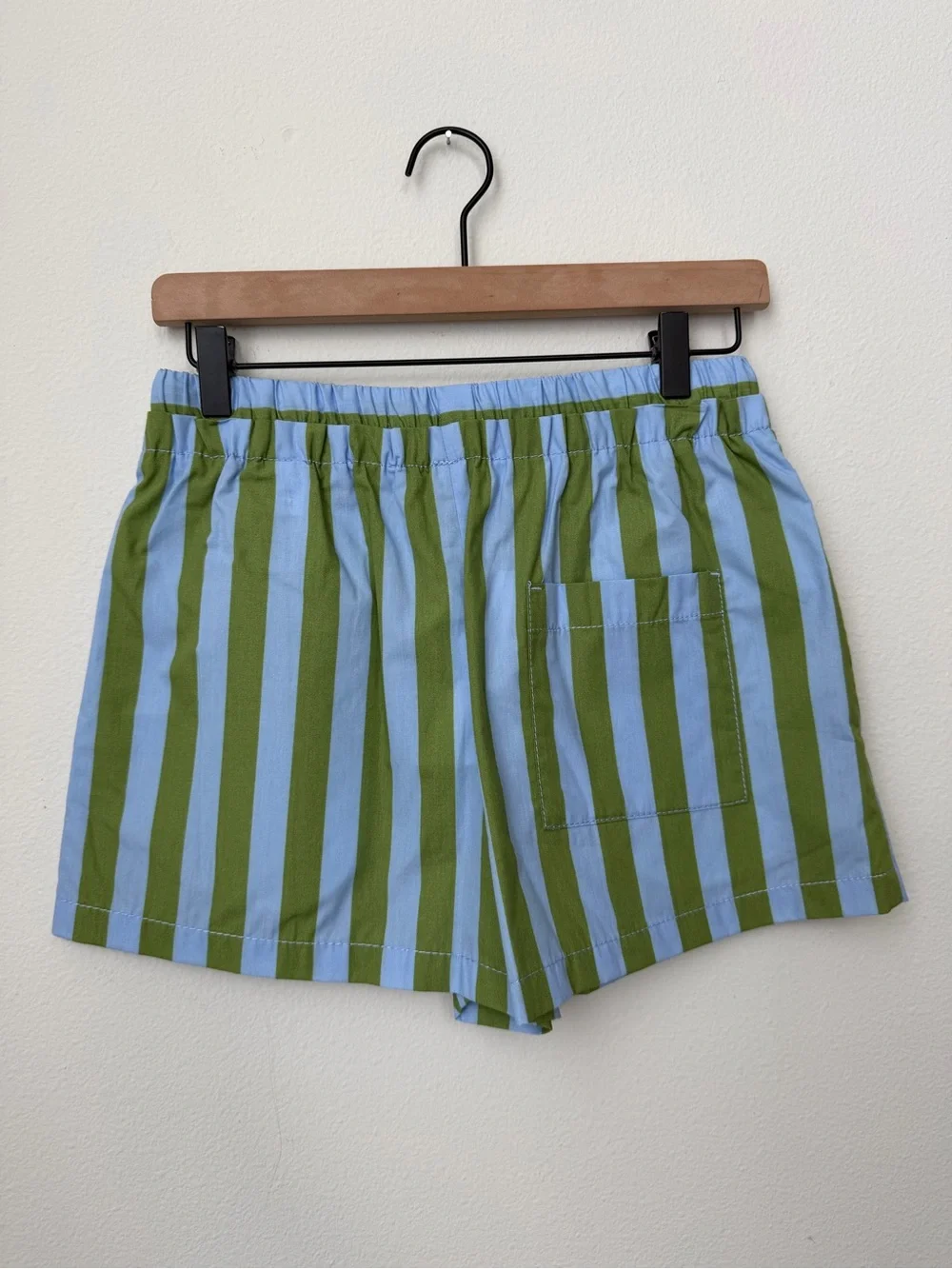 NWT Zara Green Blue Striped Poplin Drawstring Shorts Size S